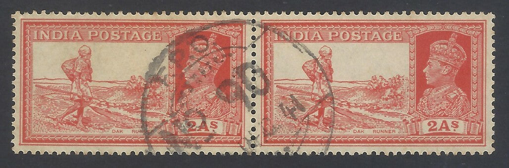 72 India KGVI King George VI 2a Dak Runner pair canc FPO 90 Asmara, Eritrea