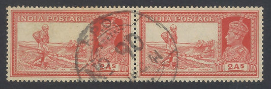 72 India KGVI King George VI 2a Dak Runner pair canc FPO 90 Asmara, Eritrea