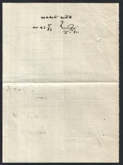 India 1936 THE GRESHAM LIFE ASSURANCE SOCIETY premium receipt