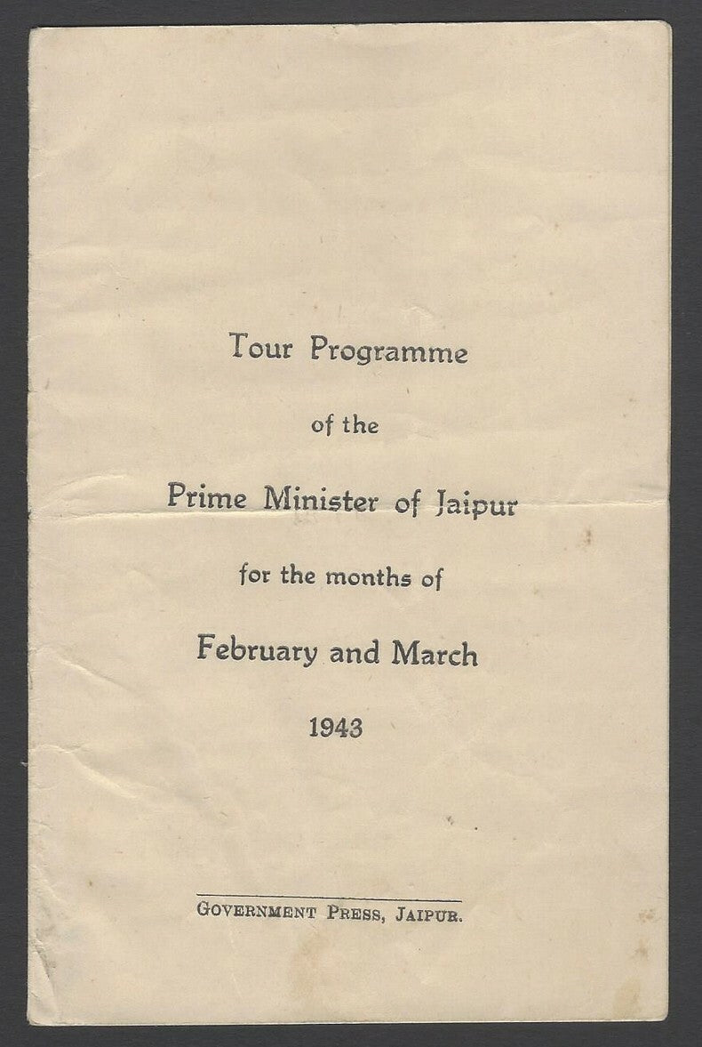 AOP India Jaipur State 1943 Tour Programme of the Prime Minister 