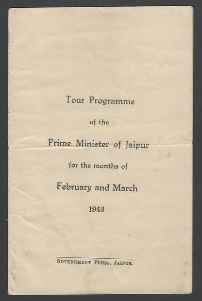 AOP India Jaipur State 1943 Tour Programme of the Prime Minister 