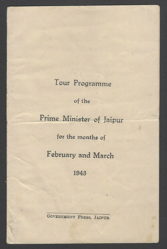 AOP India Jaipur State 1943 Tour Programme of the Prime Minister 
