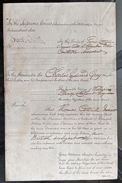 India King George IV 1826 Fort William, Calcutta 2 page document