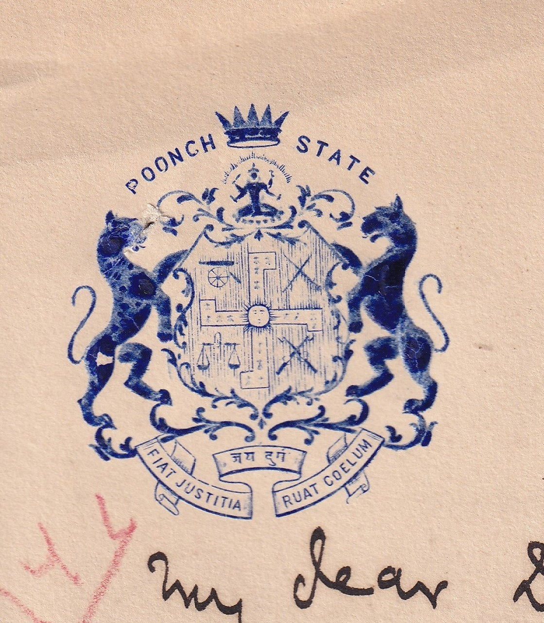 India POONCH STATE crested letterhead re:hunting signed by Raja Baldeo Singh