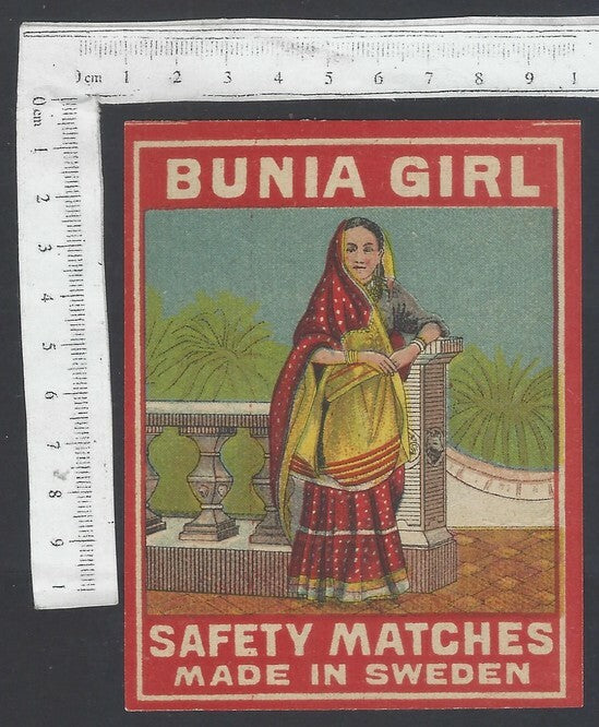 AOP India vintage packet size label Bunia Girl Made in Sweden