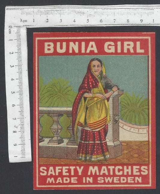 AOP India vintage packet size label Bunia Girl Made in Sweden