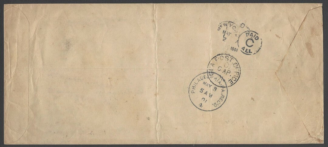 AOPIMT India 1901 cover to USA with QV 1892 2a & 8a (10a rate)