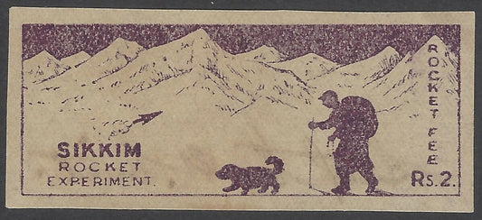 AOP India Sikkim Rocket Experiment ROCKET FEE Rs.2 violet label sd Stephen Smith