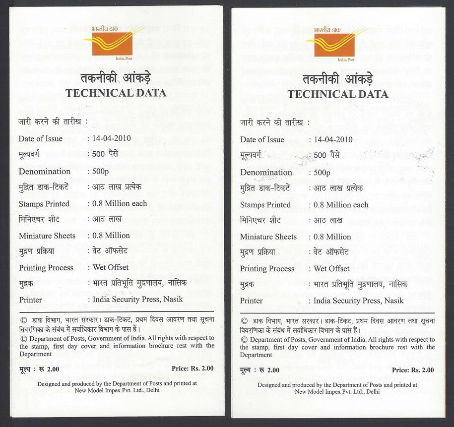 India 2010 Astrological Signs used on 2 brochures	