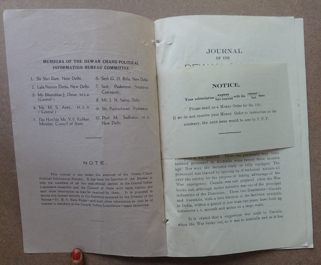 Dewan Chand Political Information Bureau monthly Aug 1941 INDIAN WAR ECONOMY