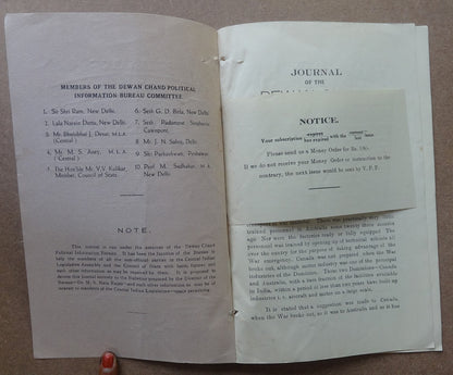 Dewan Chand Political Information Bureau monthly Aug 1941 INDIAN WAR ECONOMY