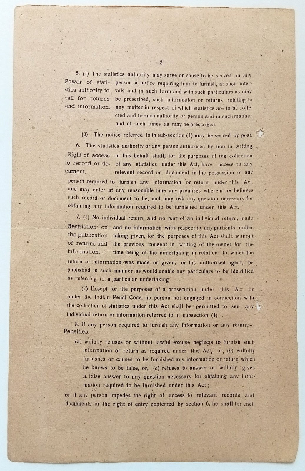 India 1946 INDUSTRIAL STATISTICS ACT signed by Amar Singh MAHARAJA of WANKANER