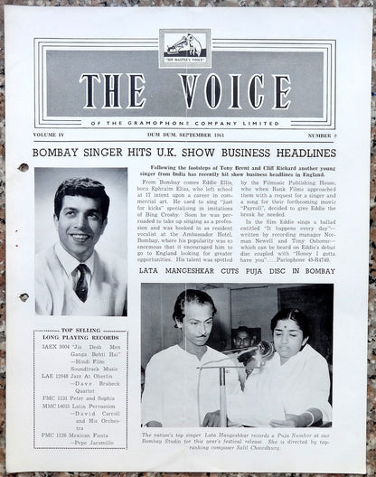 India THE VOICE September 1961 HMV Magazine - EDDIE ELLIS of Bombay