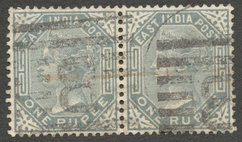 AOP ZAZ India QV Queen Victoria 1874 1R slate used pair SG 79 £80+