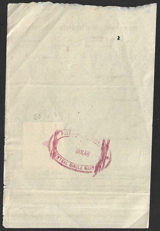 India Postal receipt with ALWAR STATE 1a brown revenue stamp used 1945