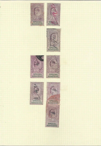 India collection of revenue stamps on sheets
