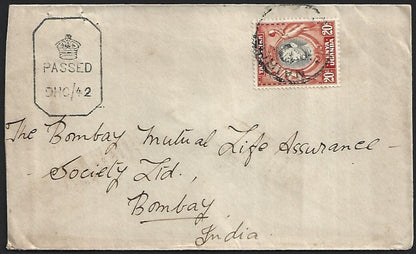 Kenya Uganda Tanganyika WW2 KGVI censored cover NAIROBI to India