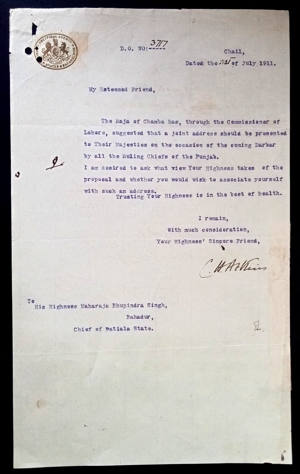 India 1911 crested letter about the Coronation Durbar