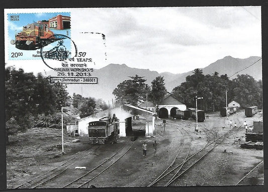 India 2013 50 Year of Railway Worshops maxi card Locomotive Shed at Mettupalayam