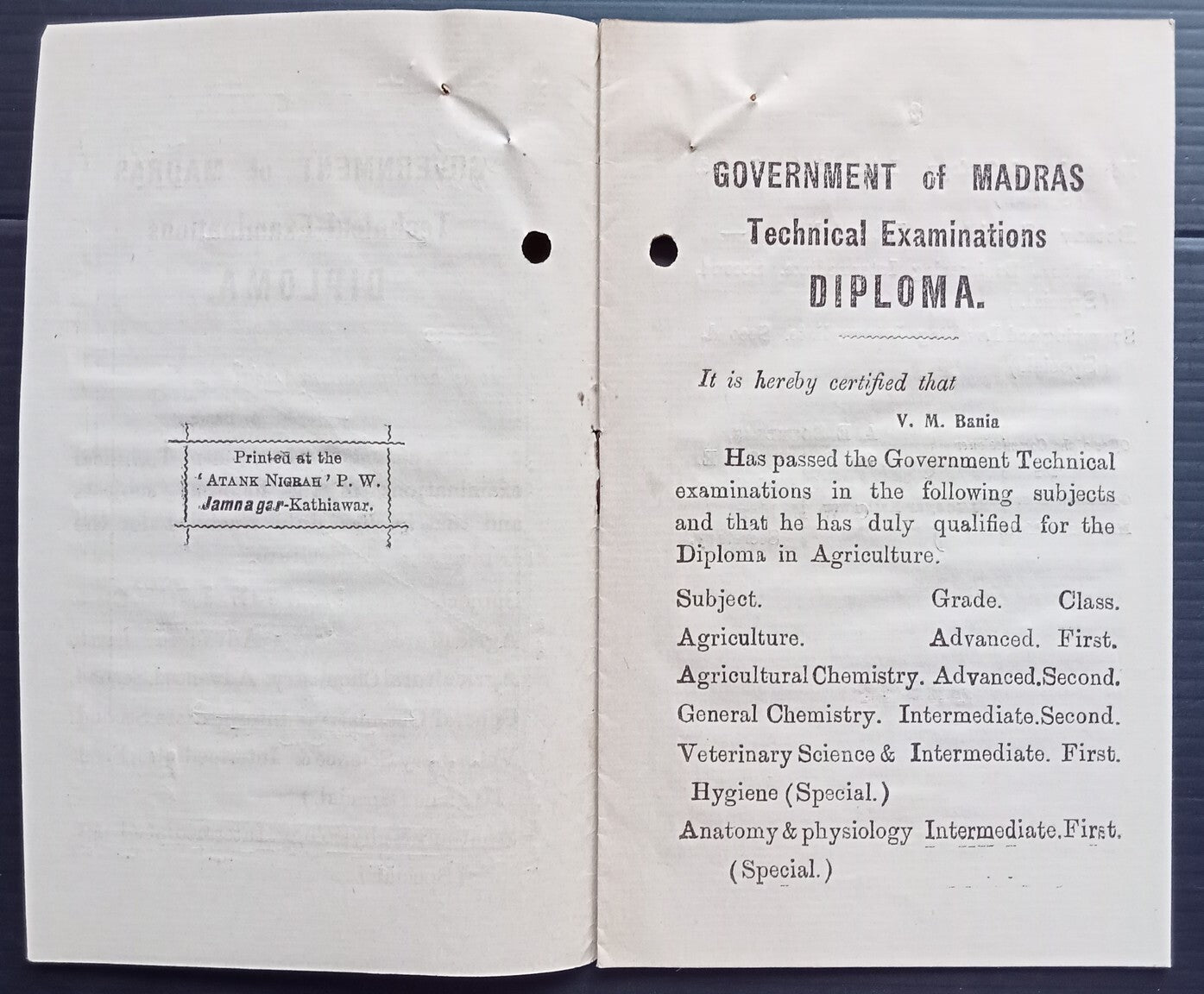 India - CERTIFICATES OF BANIA V. M. RATANSI
