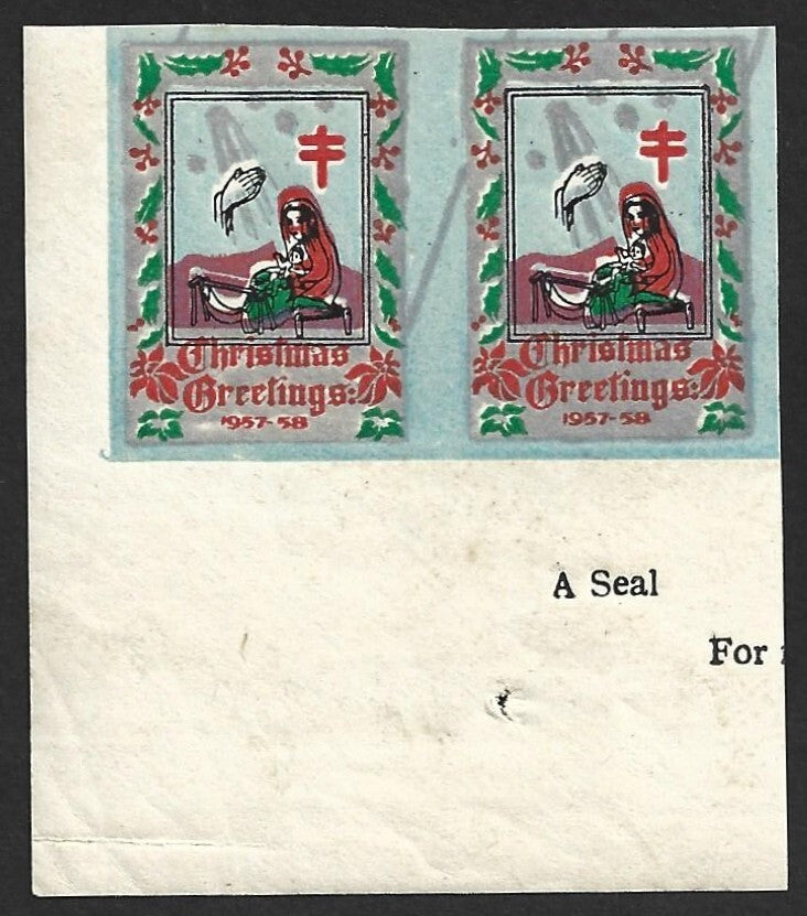 (AOP) India 1957-58 TB seal IMPERF PAIR MNH