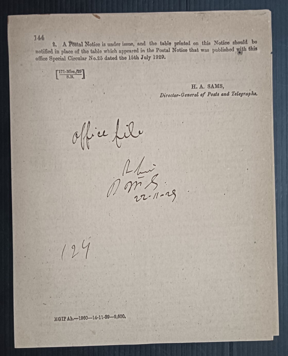 India 1929 POSTAL NOTICE + CIRCULAR Post Office 5-Year ash Certificates