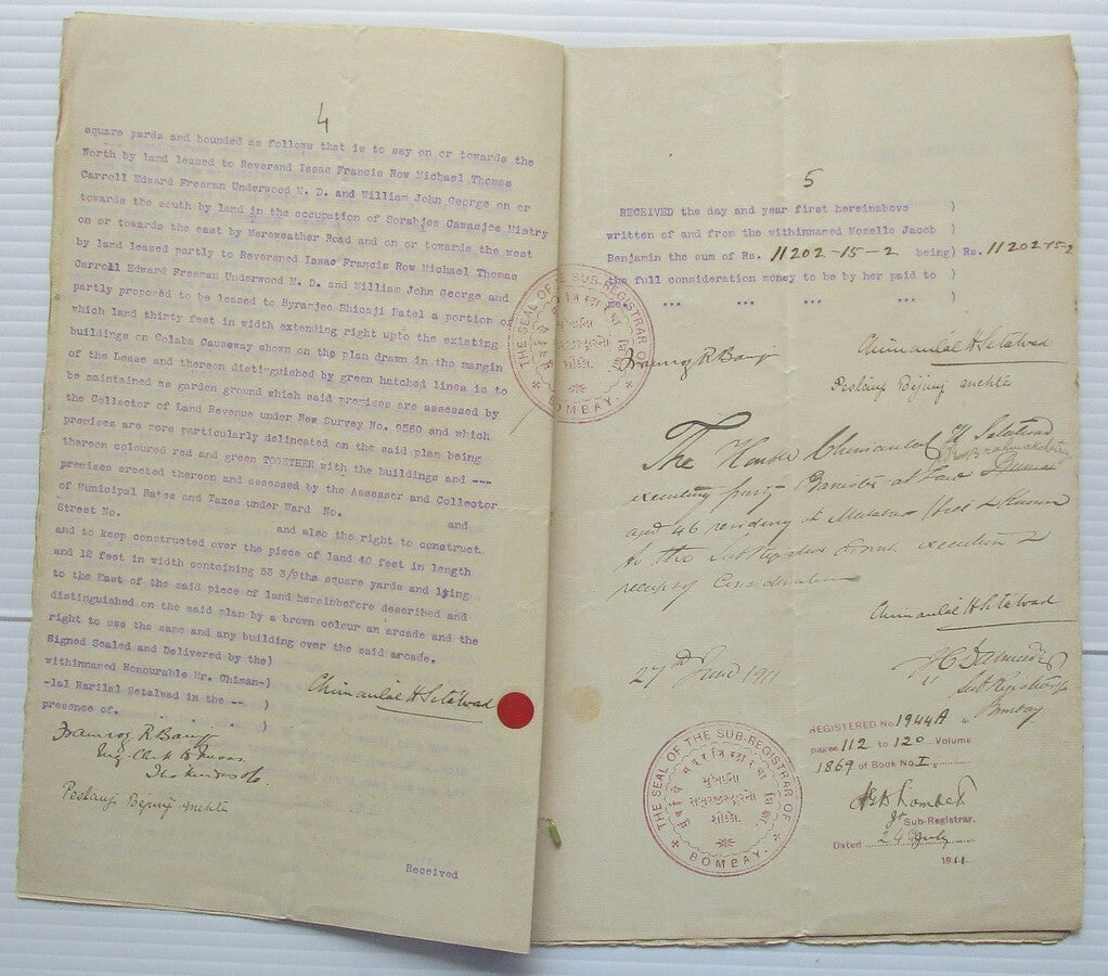 India 1910 indenture signed Sir Chimanlal Setalvad thrice