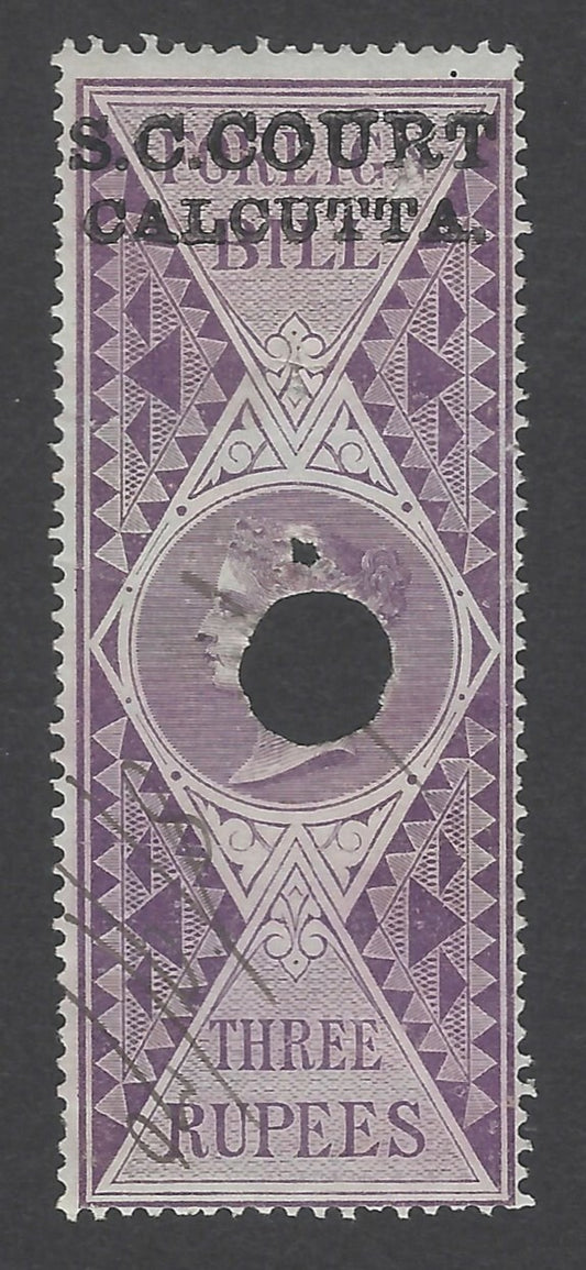 AOP India S.C. COURT CALCUTTA overprint on 1861 Foreign Bill 3R used. Bft 10