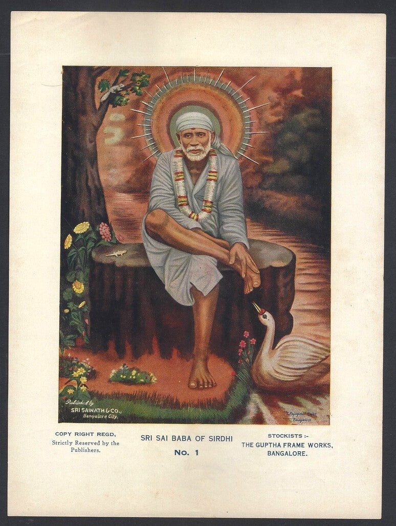 AOP India Hinduism vintage SRI SAI BABA OF SIRDHI poster 25x18.5cm