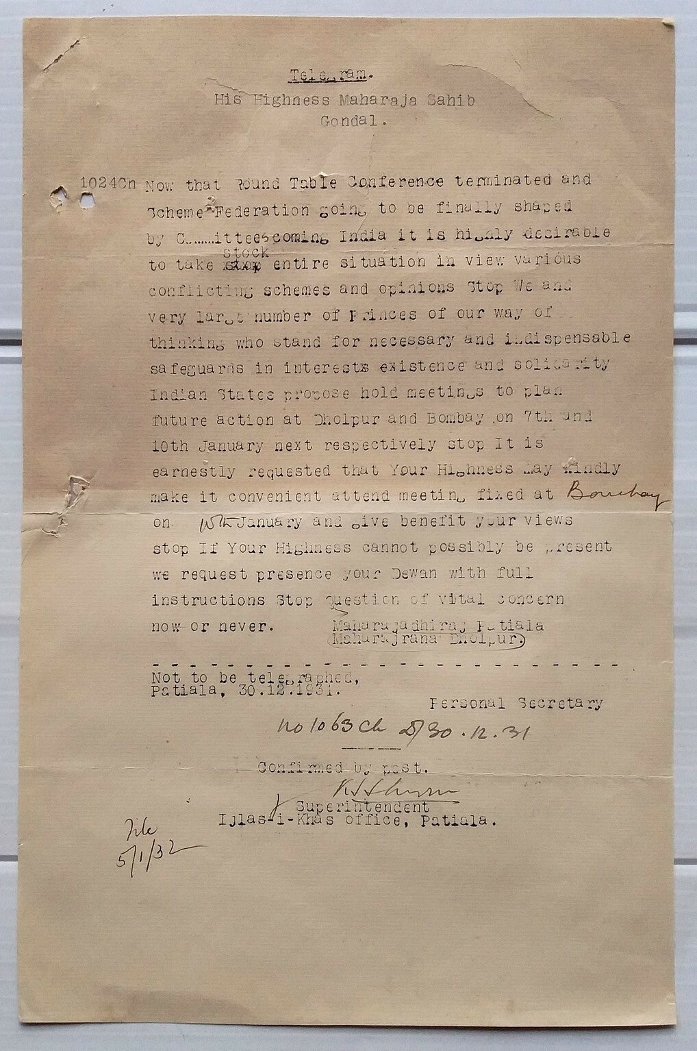 India 1931 Round Table conference correspondence