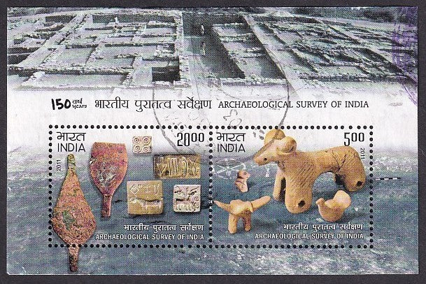 India 2012 20R +5R Archaeological Survey of India miniature sheet postally used