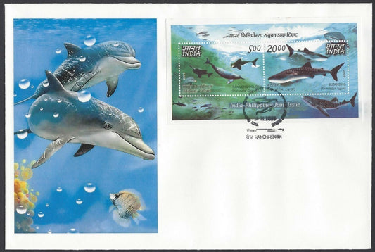 India 2010  Dolphin’s minisheet FDC