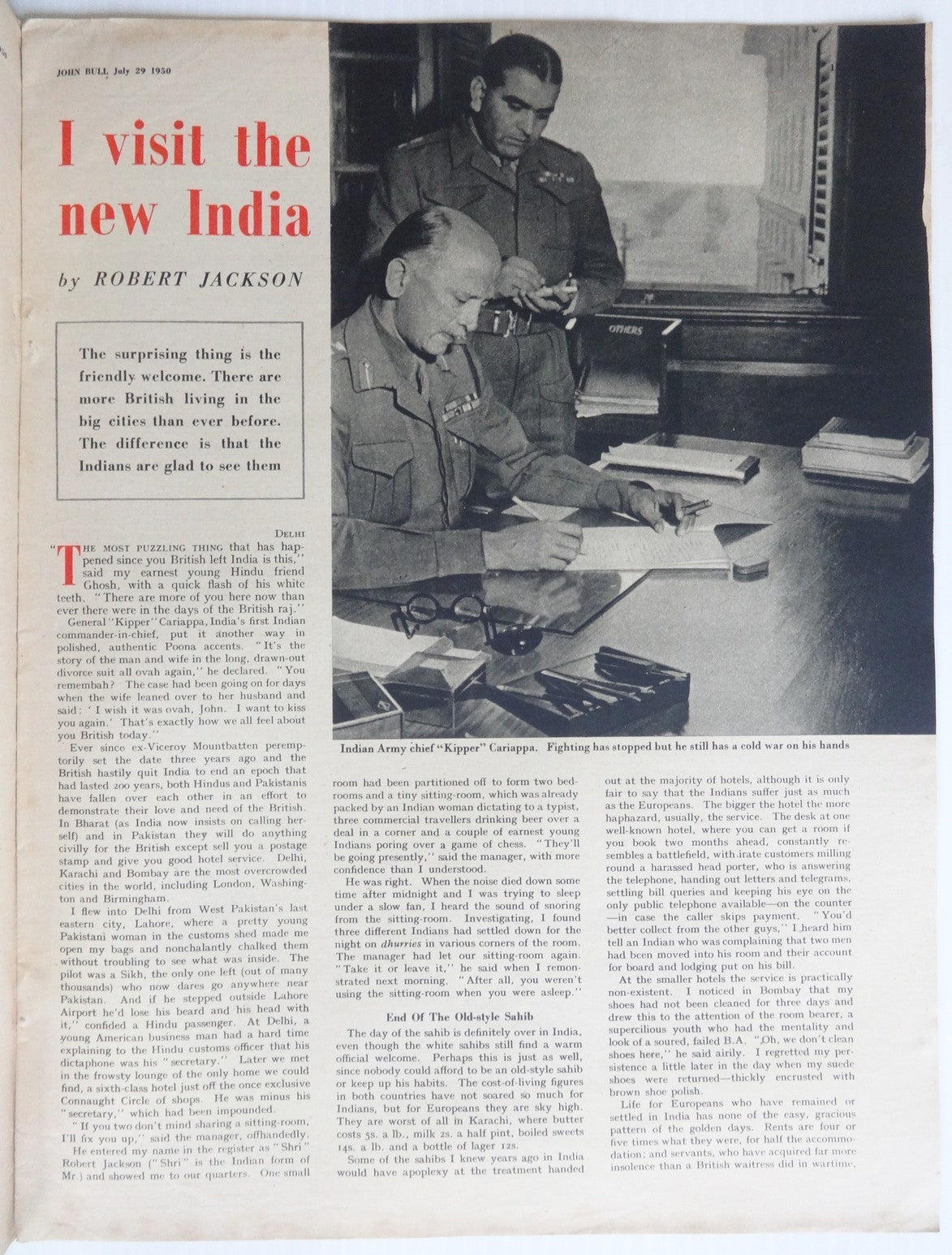 JOHN BULL 29 July 1950 – I VISIT THE NEW INDIA – illuminating perspective