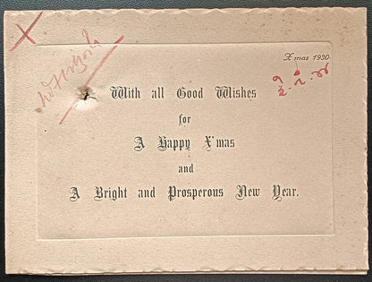 India 1930 X'Mas card with Balsamand, Jodhpur Rajputana photograph from Cavanagh