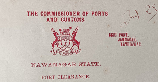 India Navlakhi Port, Morvi 1936 outgoing ship Port Clearance S.S.GARINDA