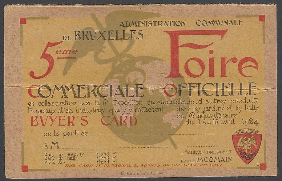 AOPIMT Belgium 5th Annual Official Trade Fair postcard used 1924 to India 
