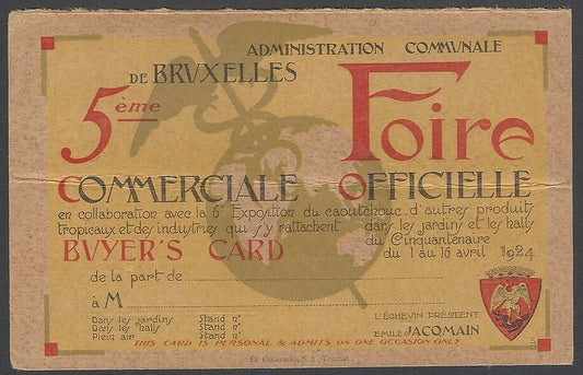 AOPIMT Belgium 5th Annual Official Trade Fair postcard used 1924 to India 