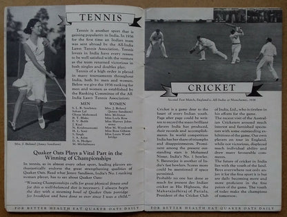 India 1930s Quaker Oats promotional booklet Cricket etc. SPORTS & YOUTH OF INDIA