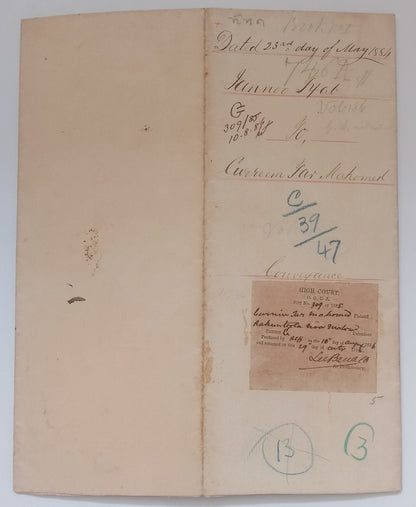 AOP India QV Queen Victoria 1868 Special Adhesive 10R on 1884 indenture 3 pgs