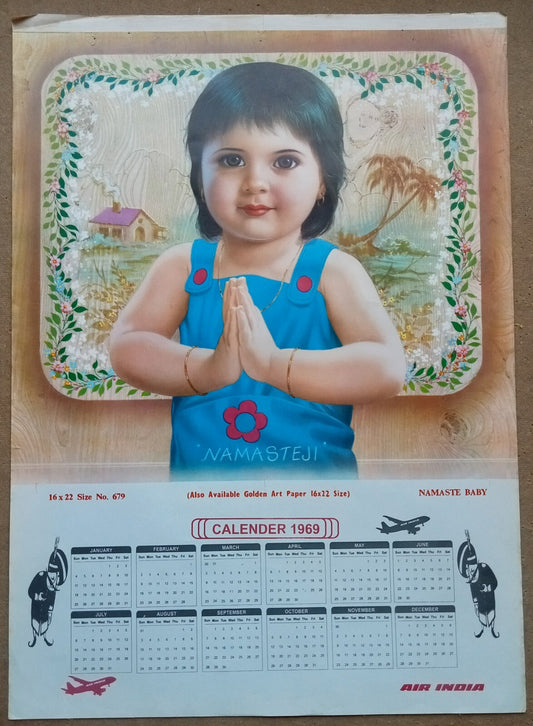 AIR INDIA 1969 poster calender 679 - NAMASTE BABY - R