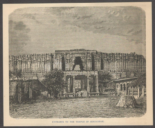 India ENTRANCE TO THE TEMPLE OF SERINGHAM engraved print - Rousslet 1876 6.5"x5"