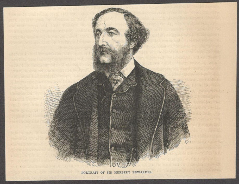 India POTRAIT OF SIR HERBERT EDWARDES engraved print - Rousslet 1876 6.5"x5"