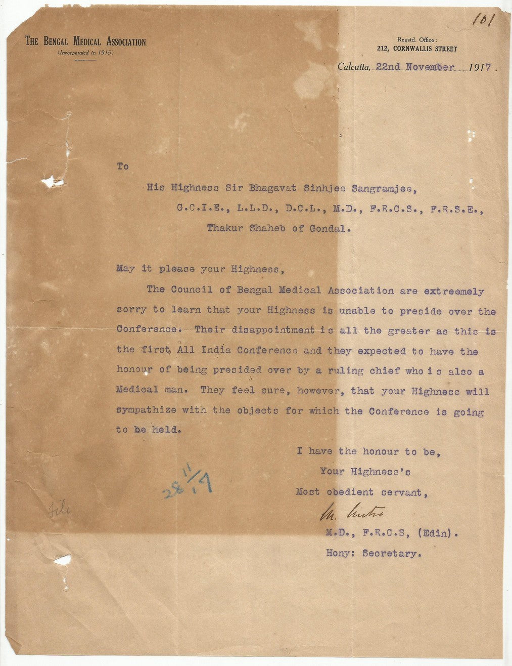 India Belgachia Medical College 1914-7 documents