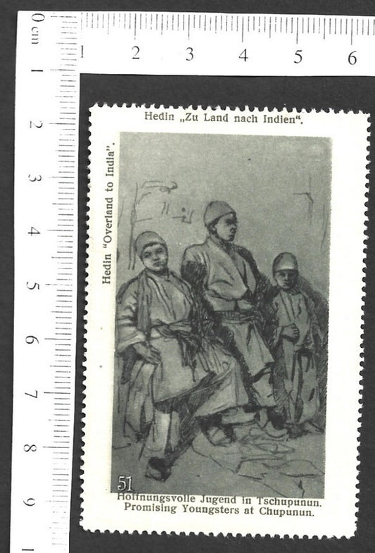 Vintage OVERLAND TO INDIA poster stamp - PROMISING YOUNGSTERS AT CHUPUNUN zaz