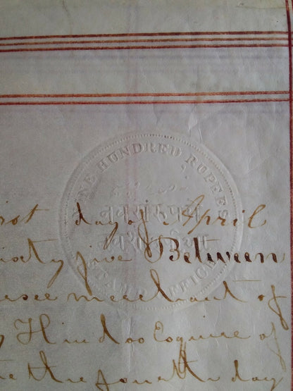 India 1870 document with 900R & 1000R embossed revenues Mollah/Blatt Type 4