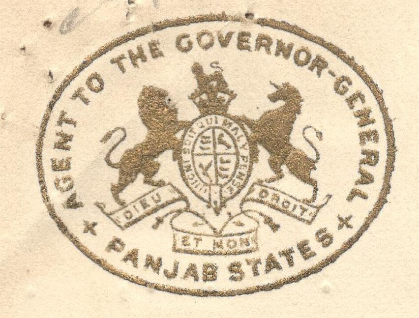 India 1934 crested letter AGENT TO THE GOVERNOR GENERAL / PANJAB STATES