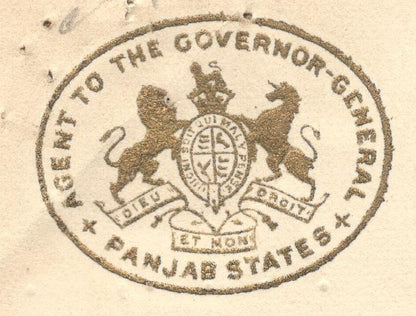 India 1934 crested letter AGENT TO THE GOVERNOR GENERAL / PANJAB STATES