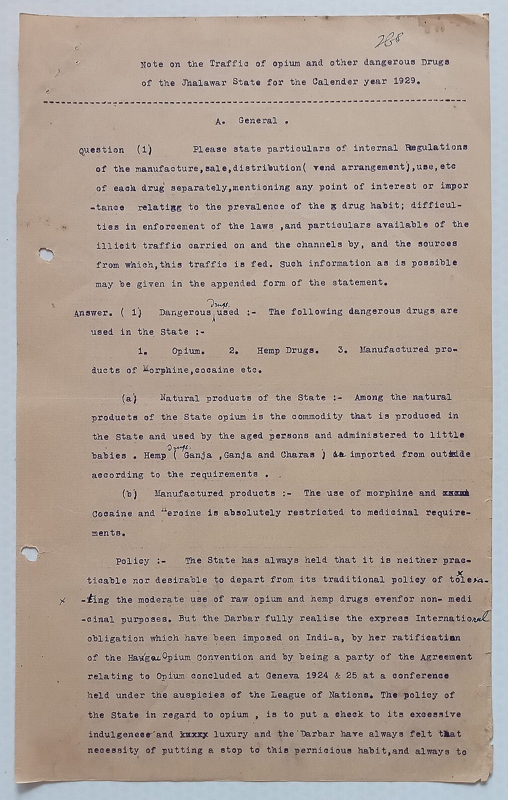 AOP India Official correspondence - OPIUM & OTHER DANGEROUS DRUG 1929-30