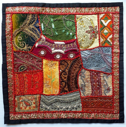 Vintage multipurpose Indian mat wi hand embroidery, sequins, stones, zari, etc