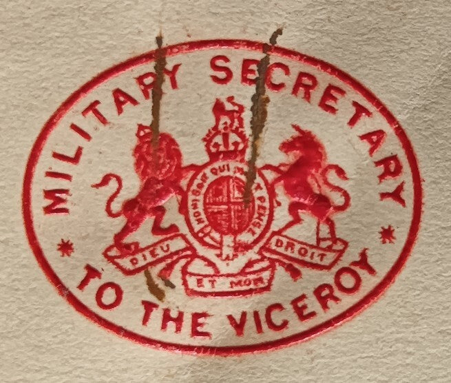 India 1939 crested letter MILITARY SECRETARY TO THE VICEROY signed